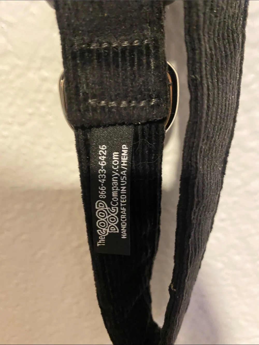 Adjustable Hemp Black Corduroy Dog Collar with D-Ring